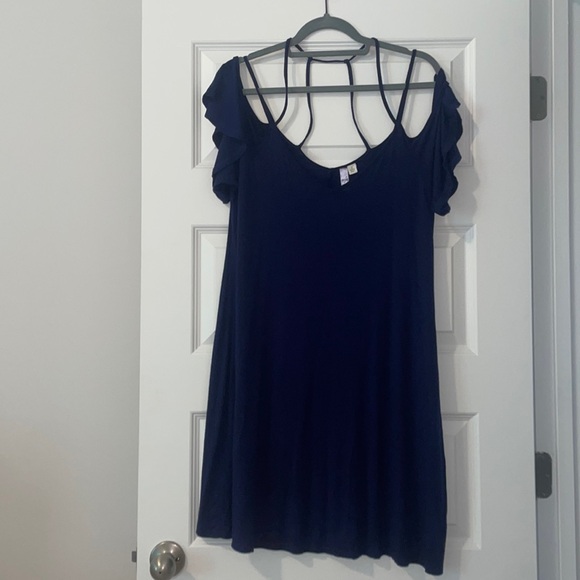 Alya off the sleeves navy short dress - Picture 1 of 6